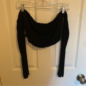 Super Soft Black Off-the-Shoulder Crop Top